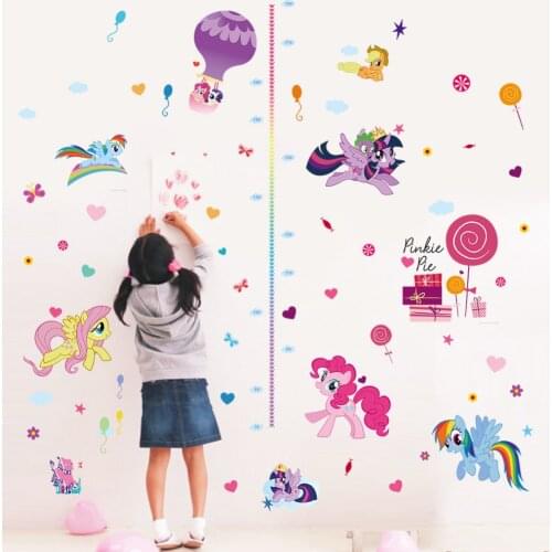 Diy cartoon horse height measure growth chart wall sticker for kids room butterfly flora nursery girl bedroom decor art