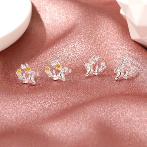 Deer Earrings Animal Earrings Stud Fashion Women Girl Silver Color Christmas Party Earrings Trendy Jewelry Birthday Gifts