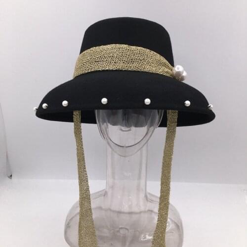New winter days black hat pearl ribbon eaves basin hat womens bucket hat fashion brim Hepburn