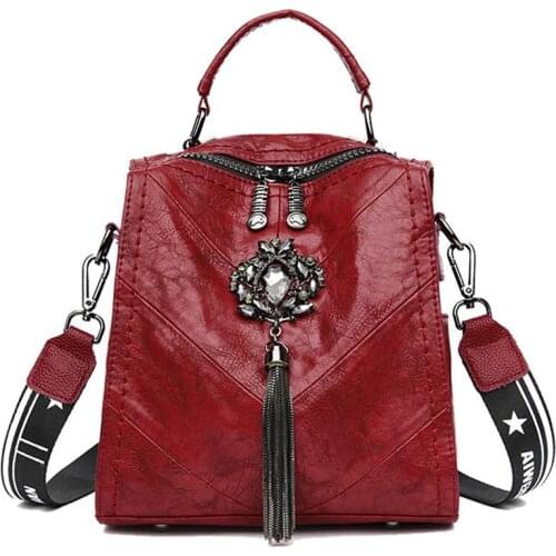 Vintage Women Backpack Fashion Tassel School Bags for Teenagers Girls High Quality Leather School Backpack Lady Travel Backpacks