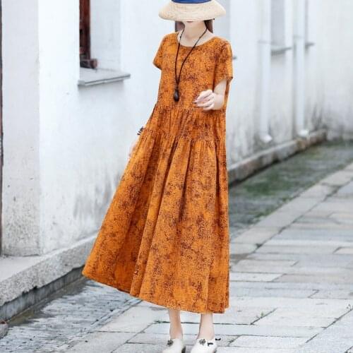 Women Summer Cotton Ramie Dress Ladies Vintage Loose Dresses Female Retro Dress 2020