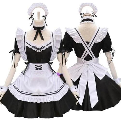 Women Maid Outfit Anime Long Dress Black and White Apron Dress Lolita Dresses Men Cafe Costume Cosplay Costume Mucama