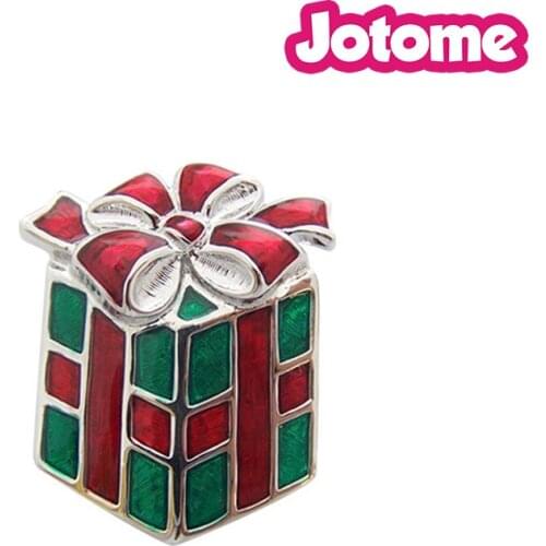 100pcs/ lot 33mm Great Christmas Present box Brooch, Rhodium Plated, Enamel Brooches Pin Christmas Brooch