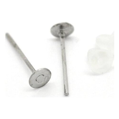 1000 pcs Earring Post W/ Stoppers 12x4mm, Lead ,Nickel Free