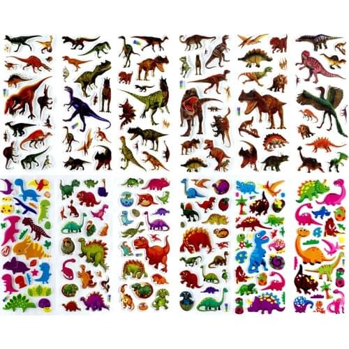 12 Sheets/set Cartoon Dinosaurs Bubble Stickers Classic Toys 3D Scrapbook For Kids Gift Reward Notebook Sticker