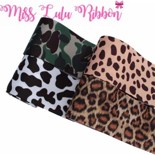 16mm-75mm Leopard Series Army Green Printed Grosgrain/Foe Ribbon DIY Hair Bowknots Gift Packing Decor 50yards/roll