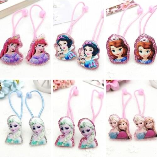 2pcs/lot Childrens Doll Accessories Frozen Princess Hair Strap Elastic Rope Resin Cartoon Hair Accessories Creative Gifts