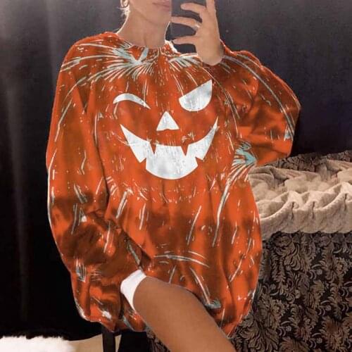2021 Halloween Pumpkin Ghost Print Hoodie Sweatshirt Women Sexy O Neck Long Top Pullover Autumn Winter Long Sleeve Shirt Hoodies