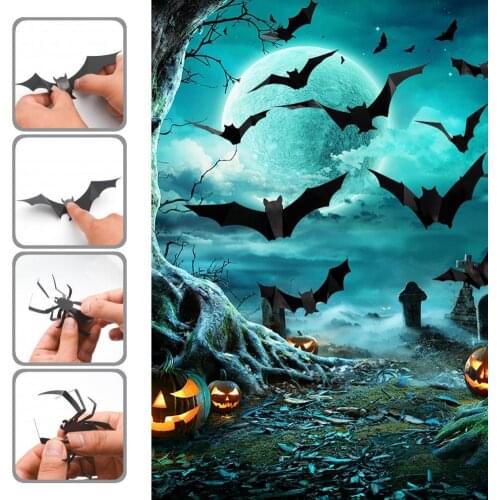 3D 96Pcs/Pack Unique Halloween Spiders Bats Stickers PVC Wall Decals Tear-Resistant for Living Room