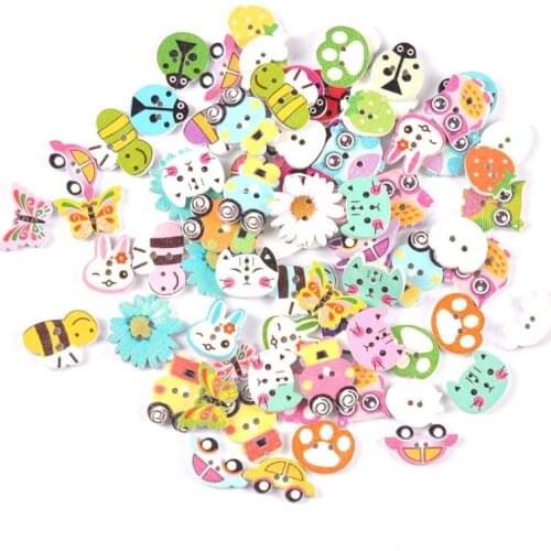 50Pcs Cute Cartoon Animal Buttons Handmade DIY Clothing Sewing Accessories Wooden Children Clothes Decorative Button