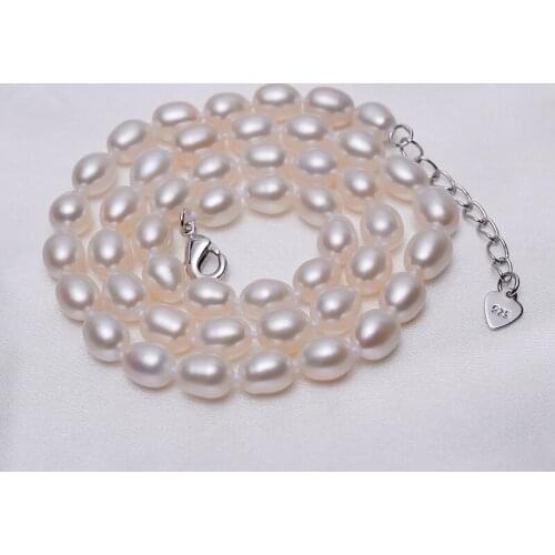 Free shipping solid 925 sterling silver lobster clasp high luster seed shape natural pearl necklace 18inch wedding gift girl