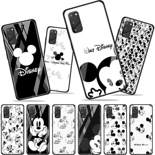 Mickey black and white for Samsung Galaxy S20 FE Ultra Note 20 S10 Lite S9 S8 Plus Luxury Tempered Glass Phone Case Cover