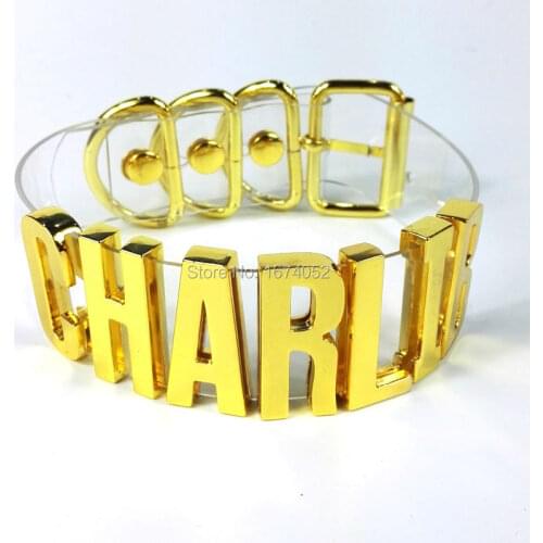 Handmade Customised Choker Big Letters Collar Choose Name Word Collar Necklace Golden Tall 35mm PVC Transparent Choker