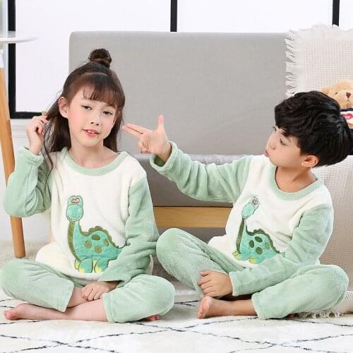Children Pijama Homewear Warm Pajamas For Kids Winter Flannel Sleepwear Girls Loungewear Coral Fleece Boys Nightwear Pyjama Suit