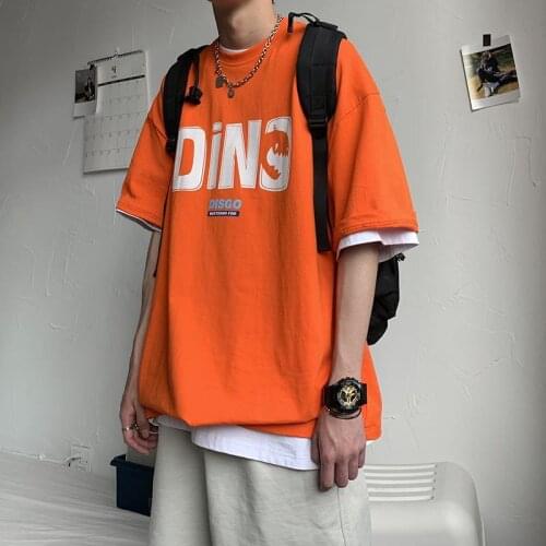 Oversize T Shirt for Men Summer Short Sleeve O Neck Print Hip Pop Harajuku Vintage Japanese style High Street Cotton Clothing