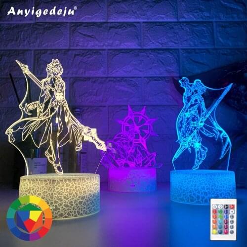 Genshin Impact Night Light 3D Illusion Lamp Hot Game Light for Bedroom Decor LED Lights Atmosphere Bedside Kids Gift Crack Base