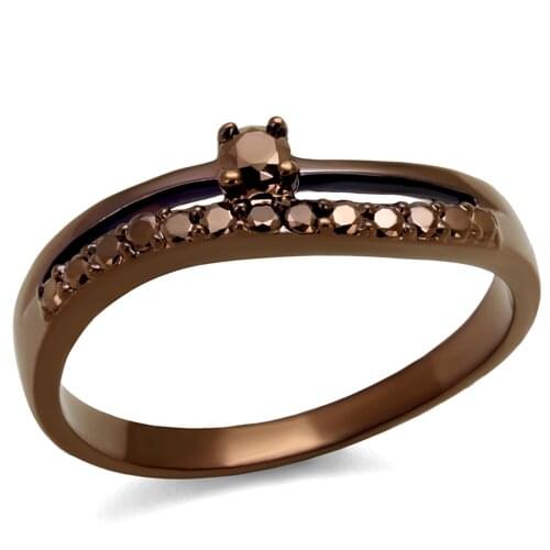 IP Coffee light Brass Ring with AAA Grade CZ in Light Coffee