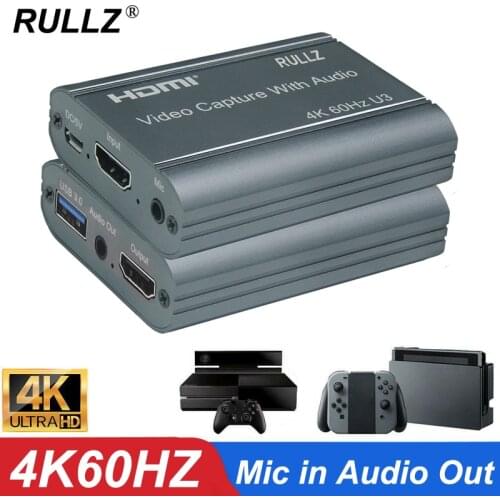 4K 60Hz HDMI Video Capture Card 3.5mm Audio Out Mic In TV Loop Game Recording Box 1080P 60fps USB 3.0 2.0 Live Streaming Plate