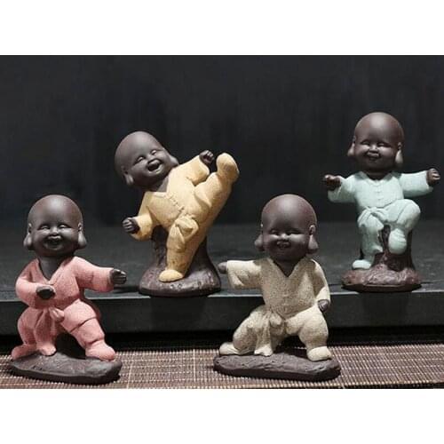 Ceramic Crafts Monk Figurine Buddha Statue Decoration Purple Clay Kungfu Tea Pet Small Monk Tea Accessories Home Decor