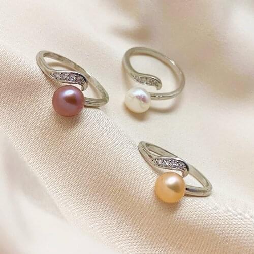 Momiji Pearl Rings for Women Girls Personalized Fashion Freshwater Pearl Copper Plated with Platinum Ring No rust and Adjustable