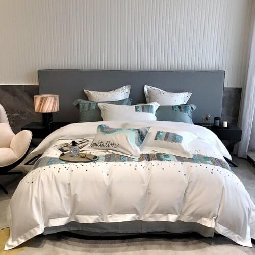 Modern Luxury Embroidered Bedding Set 1000TC AU Cotton Double Size Sheet Pillowcase Duvet Cover Set 4/7pcs for Home and Hotel