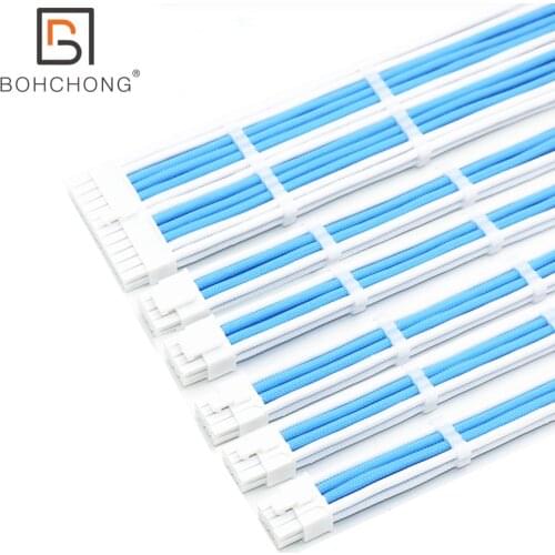 Customization 4mm PET Sleeve Extension Kit 24Pin ATX 2pcs CPU 8Pin EPS 4+4Pin 3pcs GPU 8Pin 6+2Pin PCI-E Power Extension Cable