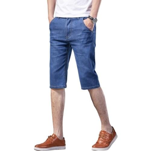 2021 summer denim solid color shorts mens thin wide pants breeches five-point pants