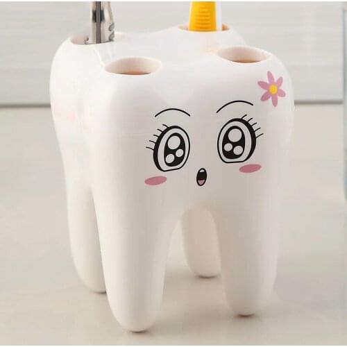 Hot Sales Cartoon Cute 4 Holes Fashion Tooth Style Toothbrush Holder Bracket Container for Bathroom XH8Z