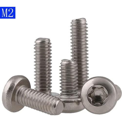 M2 - 0.4 (2mm) Button Head Torx Security Machine Screws A2 304 Stainless Steel bolts