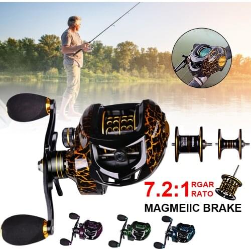 Metal Baitcasting Reel 7.2:1 Ratio 4+1BB 10KG Drag Fishing Reel with Deep Light Spool Left/Right Handed for Freshwater Saltwater