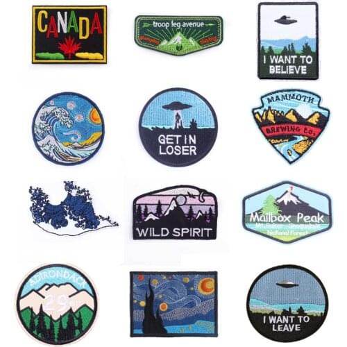 UFO Patch Iron On Patches Embroidery Patches For Clothes Wilderness Stripes Stickers Patch For Clothing DIY On Jeans Applique