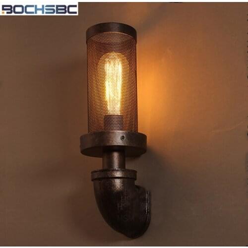 BOCHSBC Industrial Stairs Wall Lamp American Vintage Loft Lampara Wire Mesh Cover Lights Aisle Restaurant Lamps for Bedroom Bar