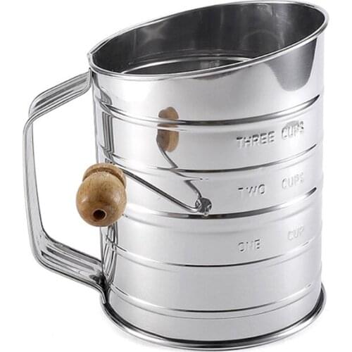 Stainless Steel Mesh Flour Sifter Mechanical Baking Icing Sugar Shaker Sieve Cup