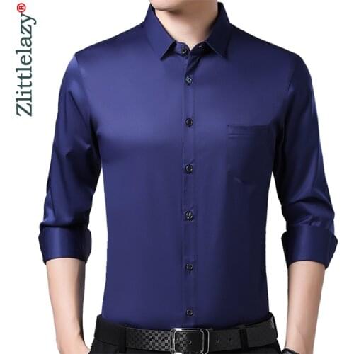 2020 Brand new Long Sleeve Men Social Shirt Spring Pocket Casual solid Shirts Dress Mens Slim Regular Fit Clothes Fashions 0027