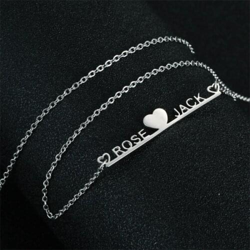 Stylisteel Silver Stainless Steel Lover Couple Engraving Name Necklace Wedding Anniversary Two Names Pendant Choker Necklace