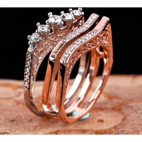 Paired Couple Rose Gold Rings for Women Hollow Pattern Stacking Fashion Austrian Crystal Cubic Zircon Ring Charm Jewelry Gift