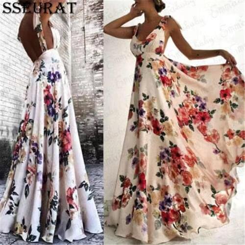 SSEURAT Summer Women Long Maxi Dress V-Neck Print Night Club Party Beach Sexy Elegant Street Bohemian Dresses Vestidos