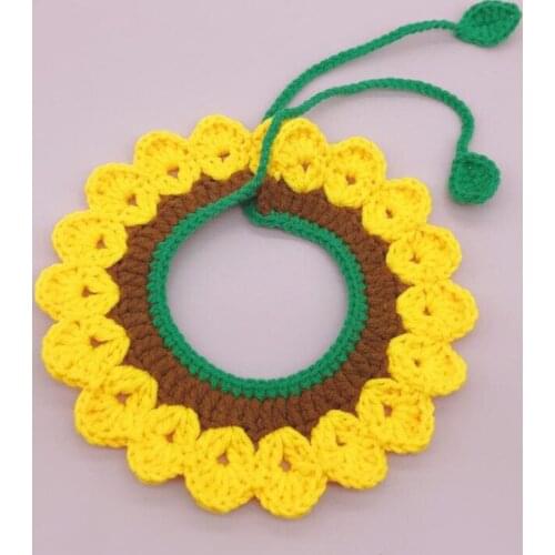 Sunflower Crochet Handmade Cat Collar Woolen Pet Necklace Manual Kitty Scarf Cute Cat Accessories