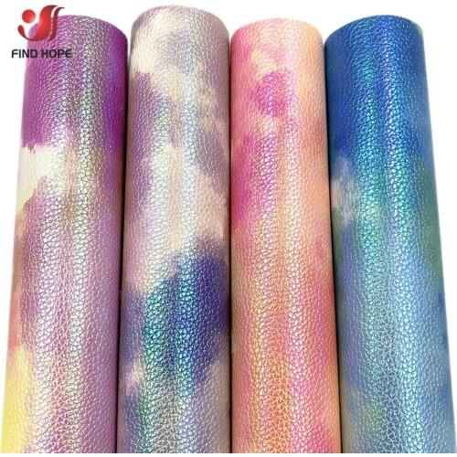 Iridescent Tie-dye Shine Vinyl PU Leather Fine Sewing Fabric Faux Synthetic Material For DIY Brooch Bow Earring Decor Handcraft
