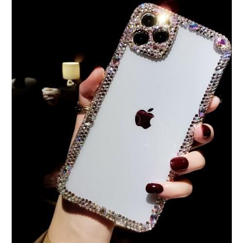Luxury Glitter Bling Rhinestone Frame Diamond Soft Case For iPhone 11 12 mini Pro XS MAX X XR 10 7 8 Plus 6 SE Transparent Cover