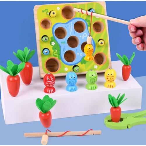 20Pcs/Set Fishing Toy Early Education Colorful Lovely Kids Wooden Magnetic Fishing Puzzle Toy for Children