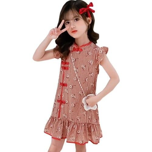 Modern Chinese Cheongsam Dress Fashion New Year Dress for Kids Traditional Chinese Garments Qipao Performance Dress With Bags