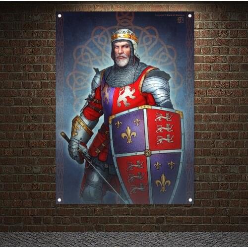 Medieval Warrior Legion Armor Banner Wall Chart Masonic Knight Templar Flag Brass Grommets Custom Polyester Printed Painting R6
