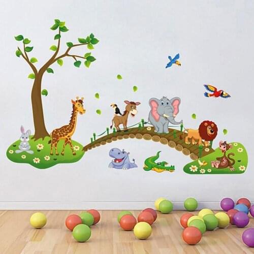 Wall Sticker Cartoon Waterproof PVC Secure Forest Animal Stickers for Living Room