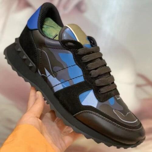 Tênis masculinos de sola grossa de design de luxo, moda camuflagem estrela de couro sapatos casuais de desfile de sapatos de mar