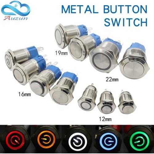 12/16/19/22MM Waterproof Metal Push Button Switch LED Light Self-Locking/Self-Reseting Car Engine Power Switch12V 24V 110V 220V