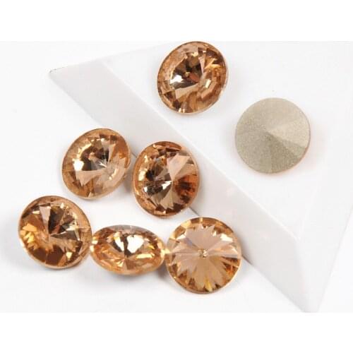 YANRUO 1122 High Quality Rivoli Lt. Peach Nails Rhinestone Shing Crystal Glass Rhinestone For Nail Appliques