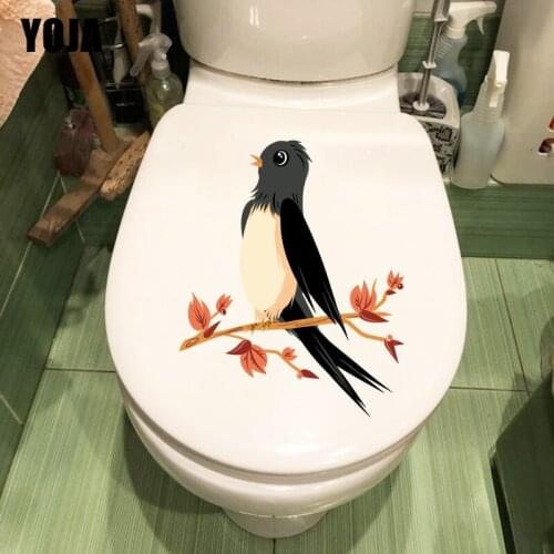 YOJA 18X21.6CM Swallow On A Branch Funny Toilet Seat Stickers Lovely Animal Kids Room Wall Decor T1-1373