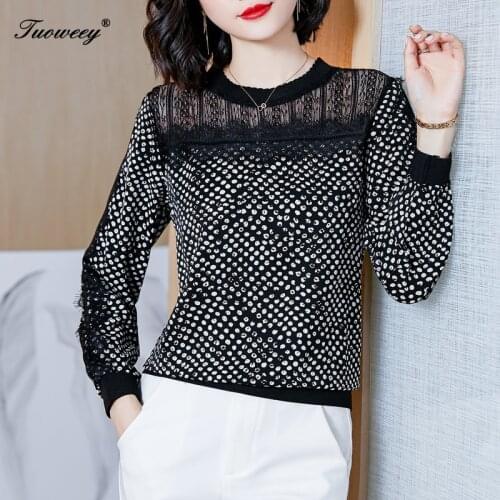 Oversize Polka Dot T Shirt Women Plus Size 2020 autumn Big Size Tee Shirt Female Vintage hollow out Linen T-Shirts Thin 4XL