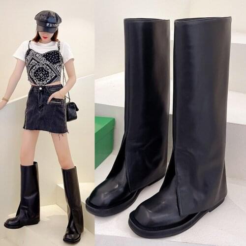 Leather 2021 Women Knee Boots Fashion Platform Winter Shoes Womans Warm Long Boots Lady Footwear Size